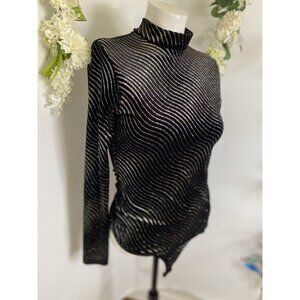 Vtg Privy High‎ Neck Glitter Black Velvet Silver Evening Festive Snap Bodysuit M